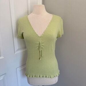 Y2K GREEN FASHION BUG CINCH WAIST SWEATER TOP